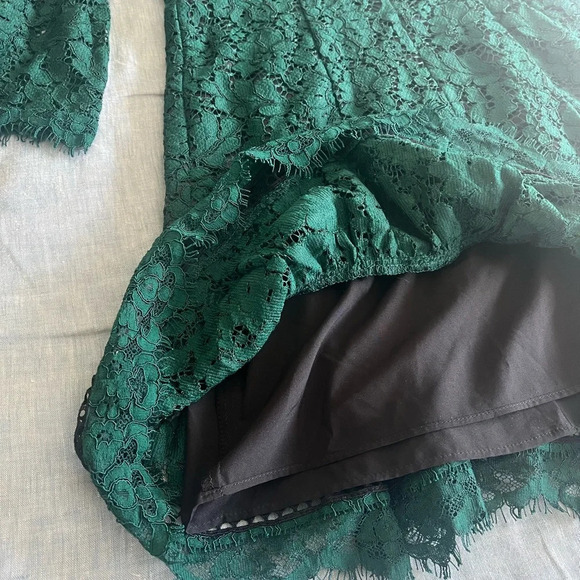 Eliza J Emerald Green Lace Mini Dress 3/4 Bell Sleeve Fit and Flare Size XS - Picture 9 of 12